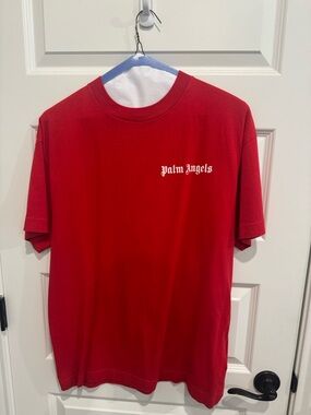 Palm Angels Red Tee with White Script Logo